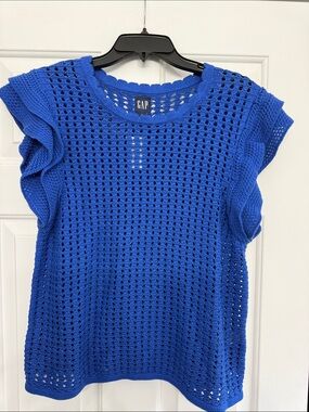 GAP Bright Blue Open-Knit Flutter Sleeve Top